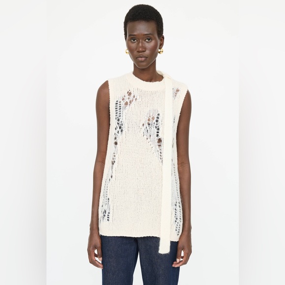 Cream Sleeveless Deconstructed Knit Top XS